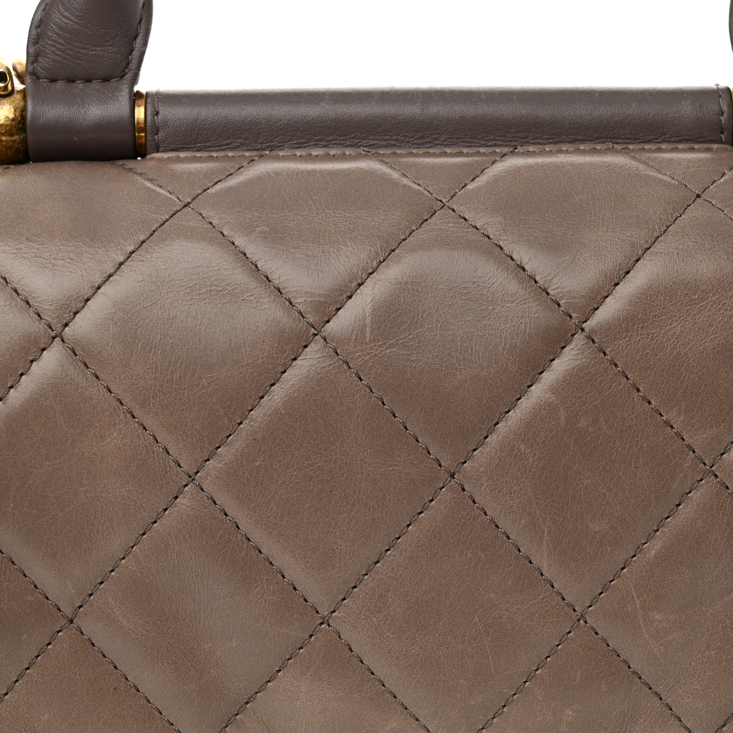 Chanel Glazed Calfskin Quilted Medium Gold Bar Top Handle Flap Dark Grey 14 of 20