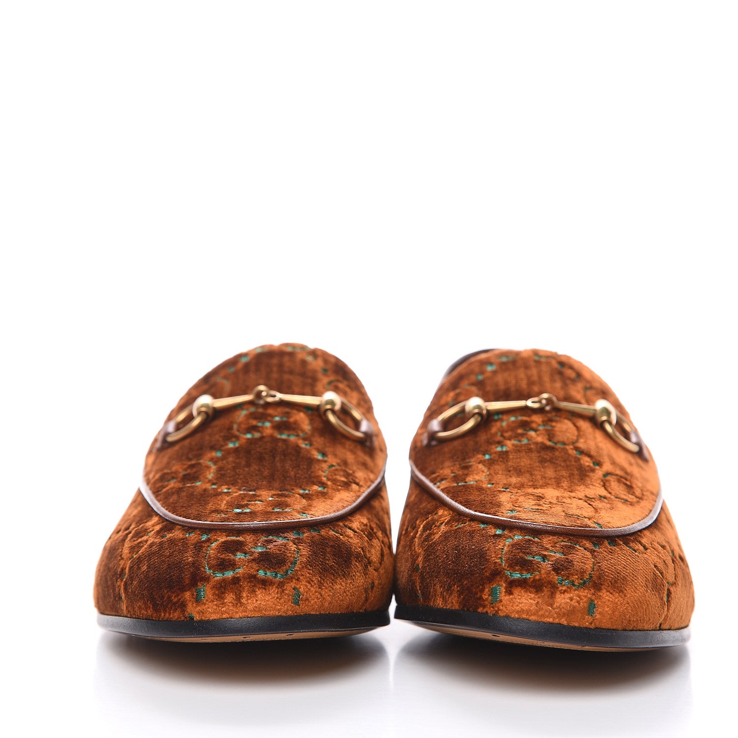 Gucci Velvet GG Monogram Horsebit Womens Jordaan Loafers 38.5 Cognac Green 2 of 11
