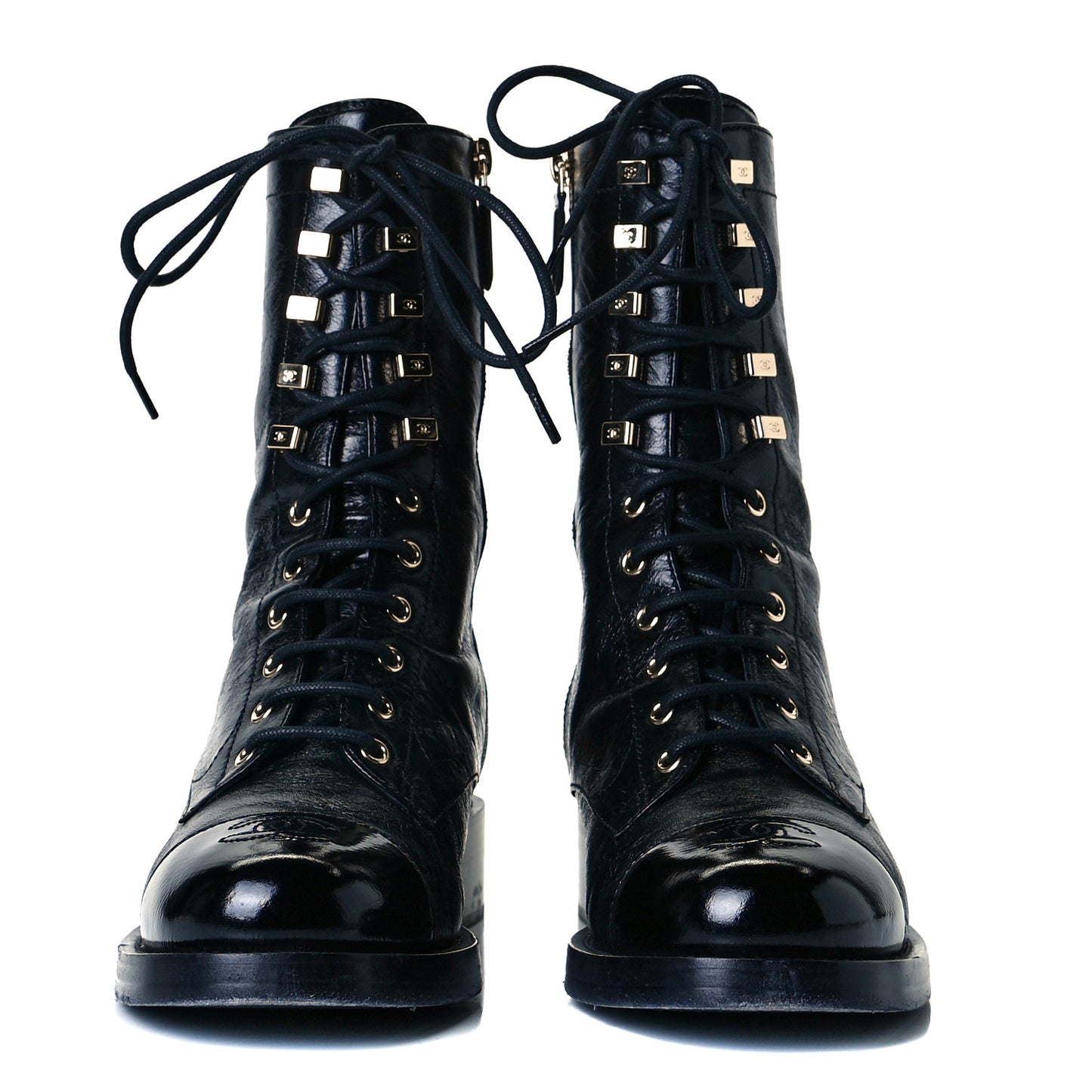 Crumpled Calfskin Lace Up Combat Boots 39.5 Black