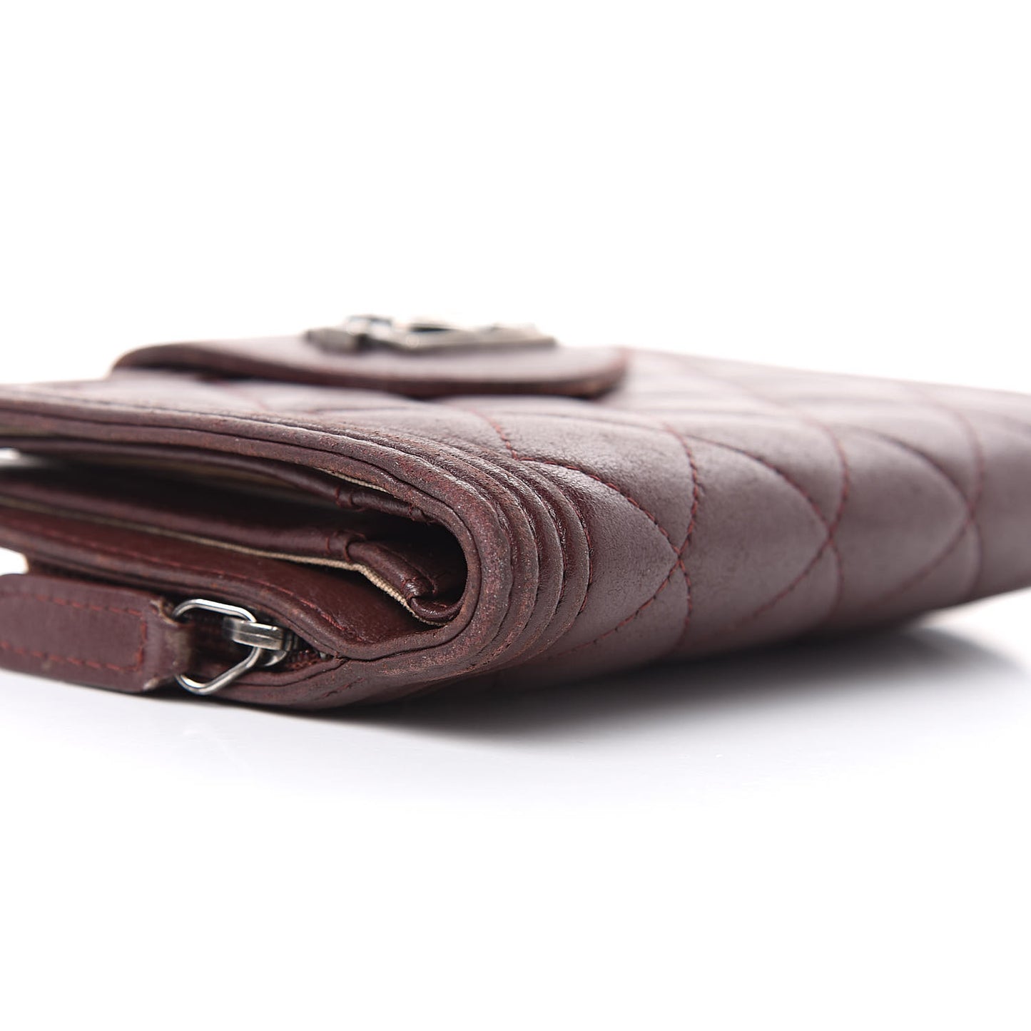 Lambskin Quilted Boy Zipped Pocket Wallet Burgundy
