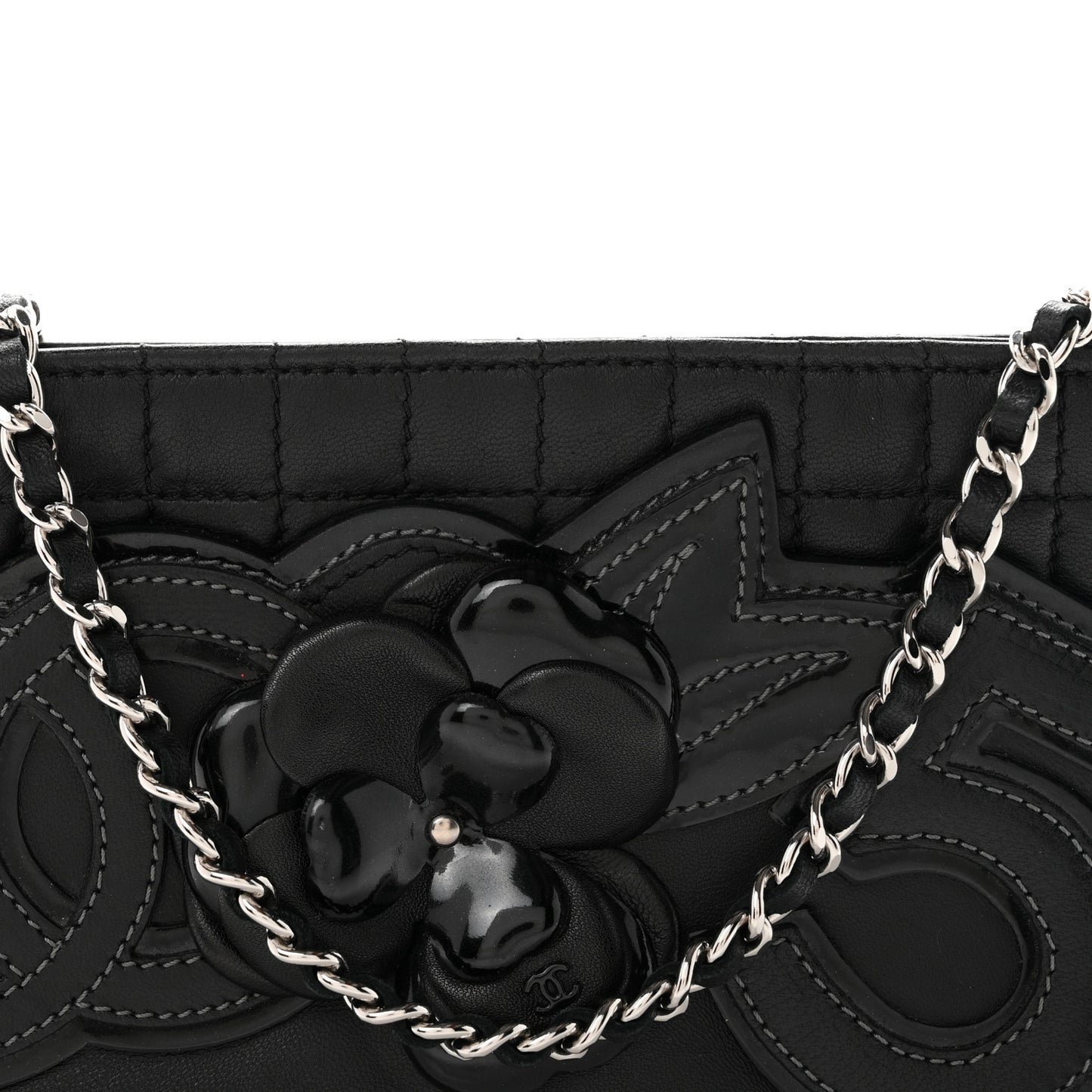 Lambskin Camellia No. 5 Chain Pouch Black