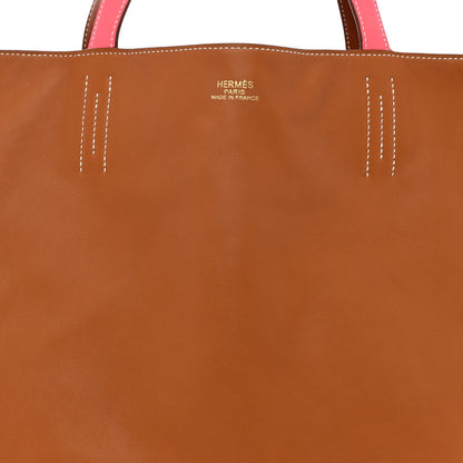 Hermes Veau Sikkim Double Sens 36 Reversible Tote Gold Rose Azalee Rouge Casaque Brique 8 of 17