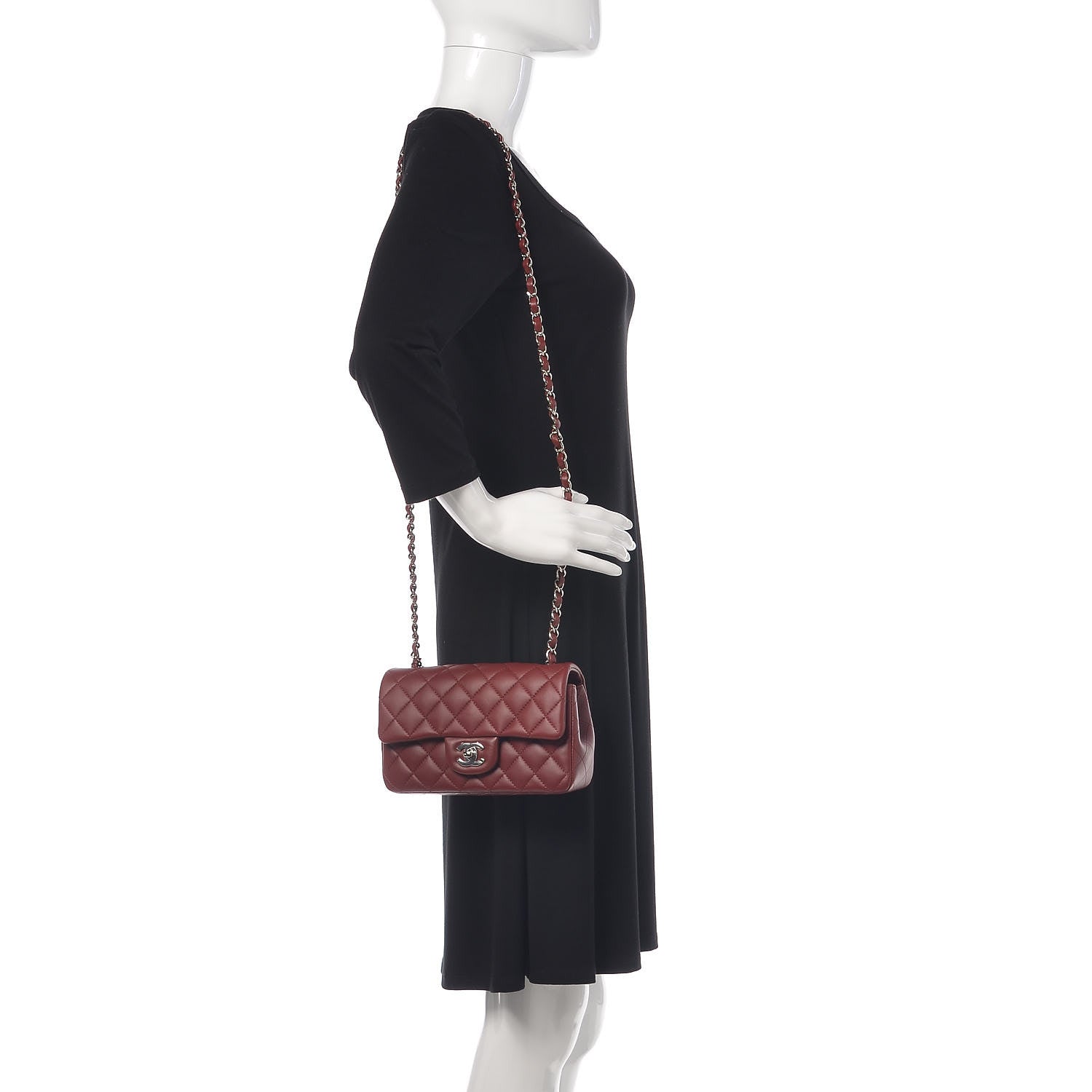 Chanel Lambskin Quilted Mini Rectangular Flap Burgundy 2 of 10