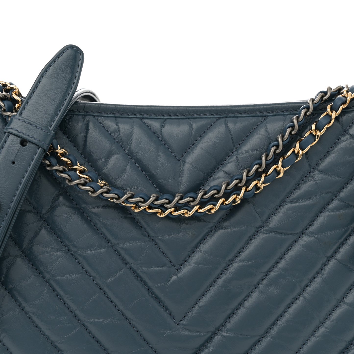 Aged Calfskin Chevron Quilted Medium Gabrielle Hobo Blue