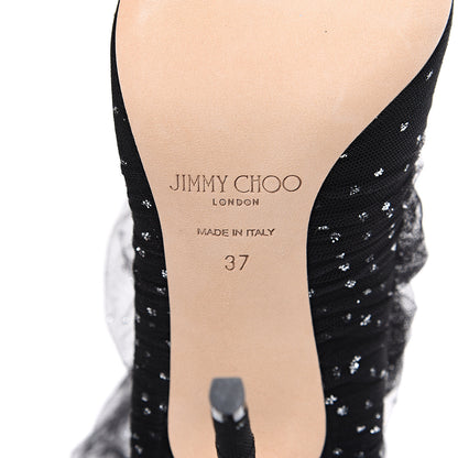 Jimmy Choo Suede Tulle Lavish 100 Pumps 37 Black Silver 6 of 7