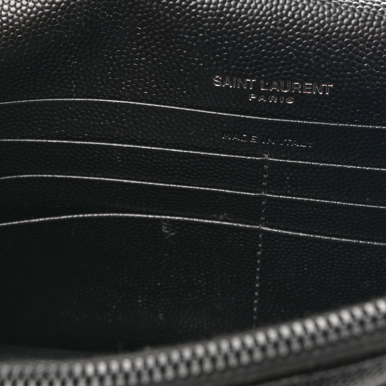 Saint Laurent Grain De Poudre Matelasse Chevron Monogram Monochrome Envelope Chain Wallet Black 11 of 11