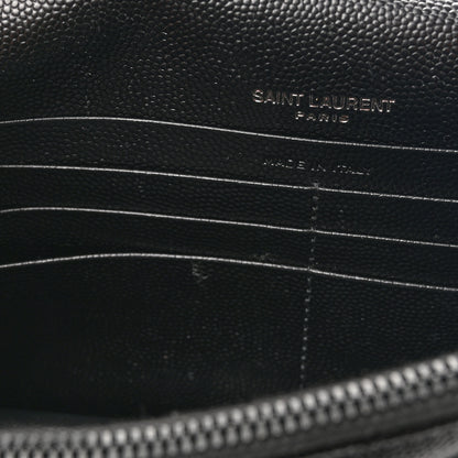 Saint Laurent Grain De Poudre Matelasse Chevron Monogram Monochrome Envelope Chain Wallet Black 11 of 11