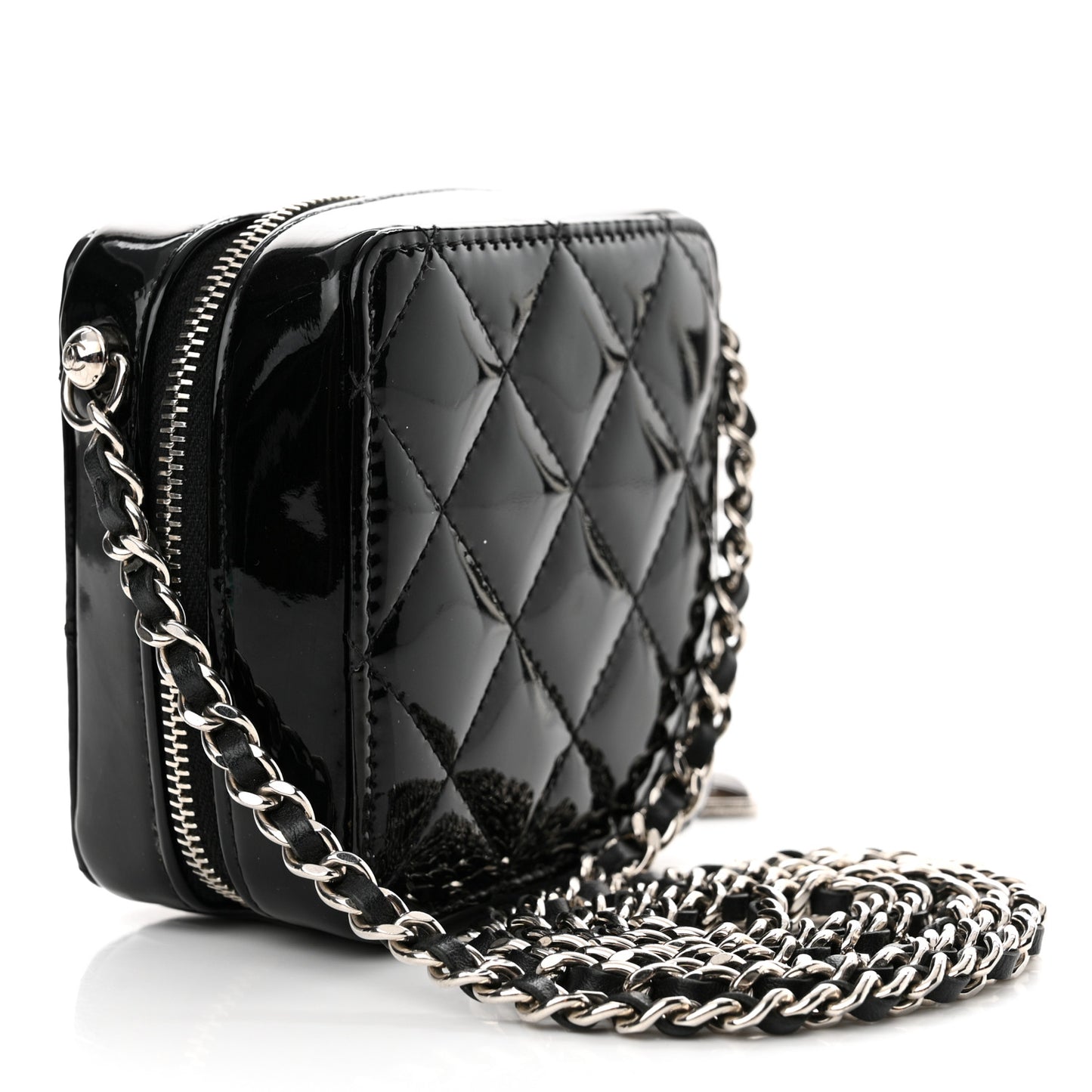 Patent Quilted Clutch With Chain Black