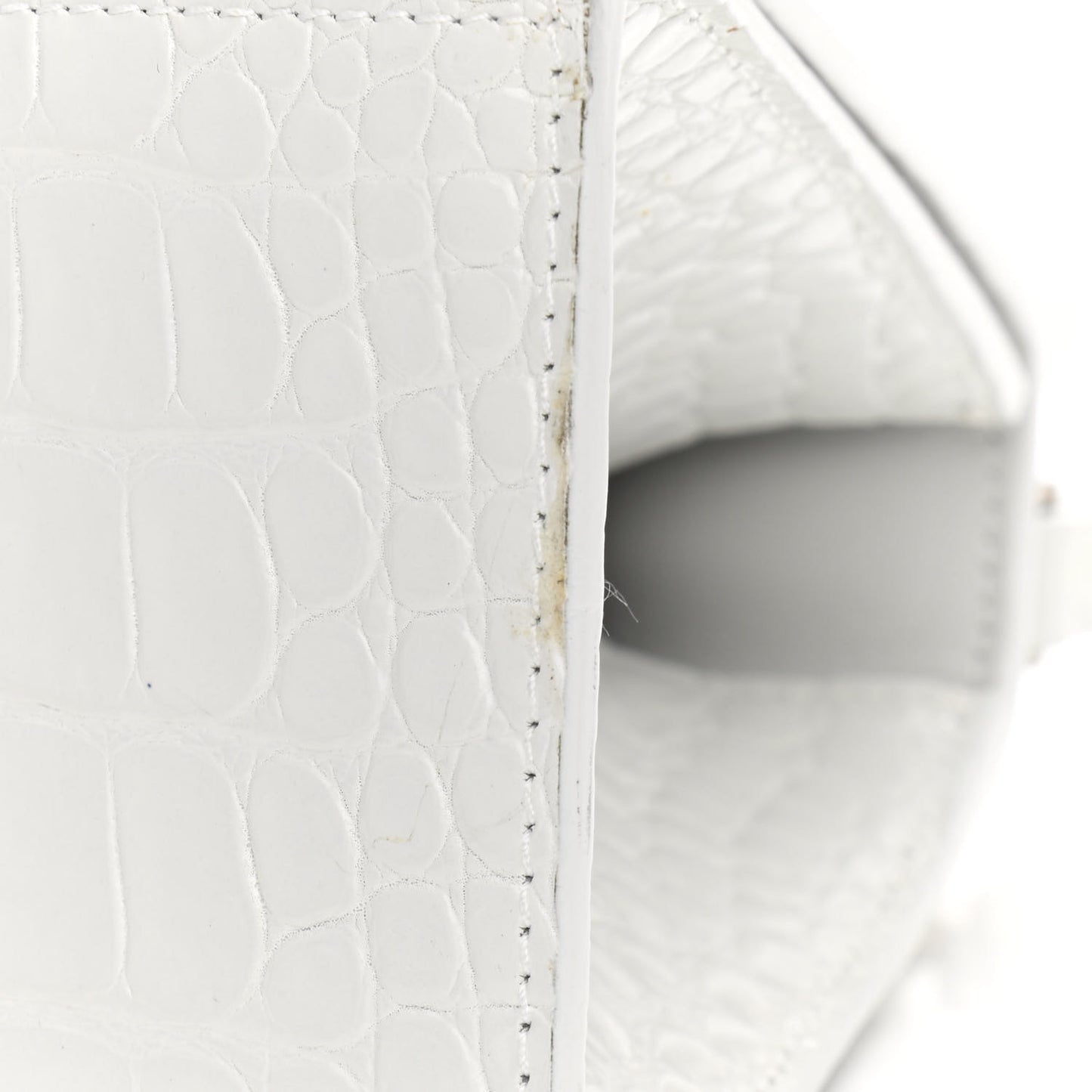 Calfskin Crocodile Embossed Small Hourglass Top Handle Bag White