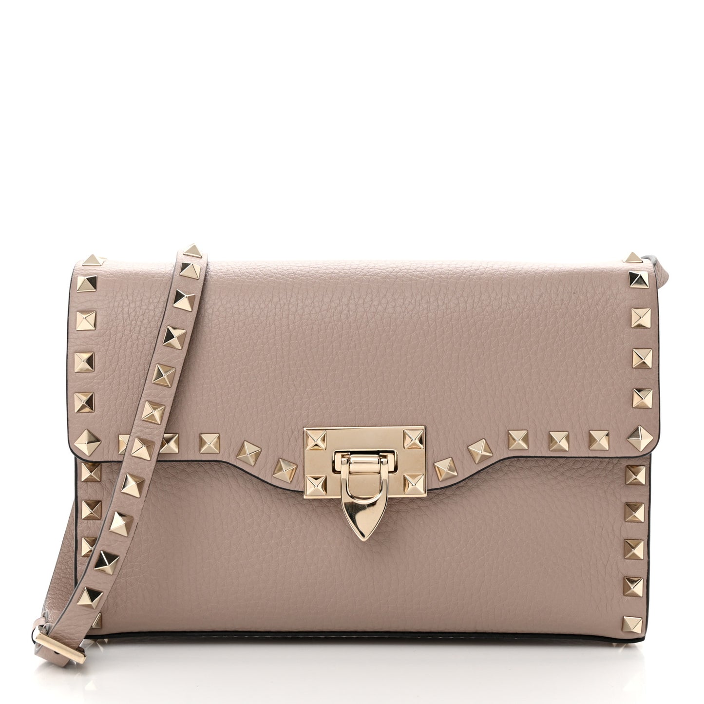Pebbled Calfskin Medium Rockstud Flip Lock Crossbody Bag Poudre