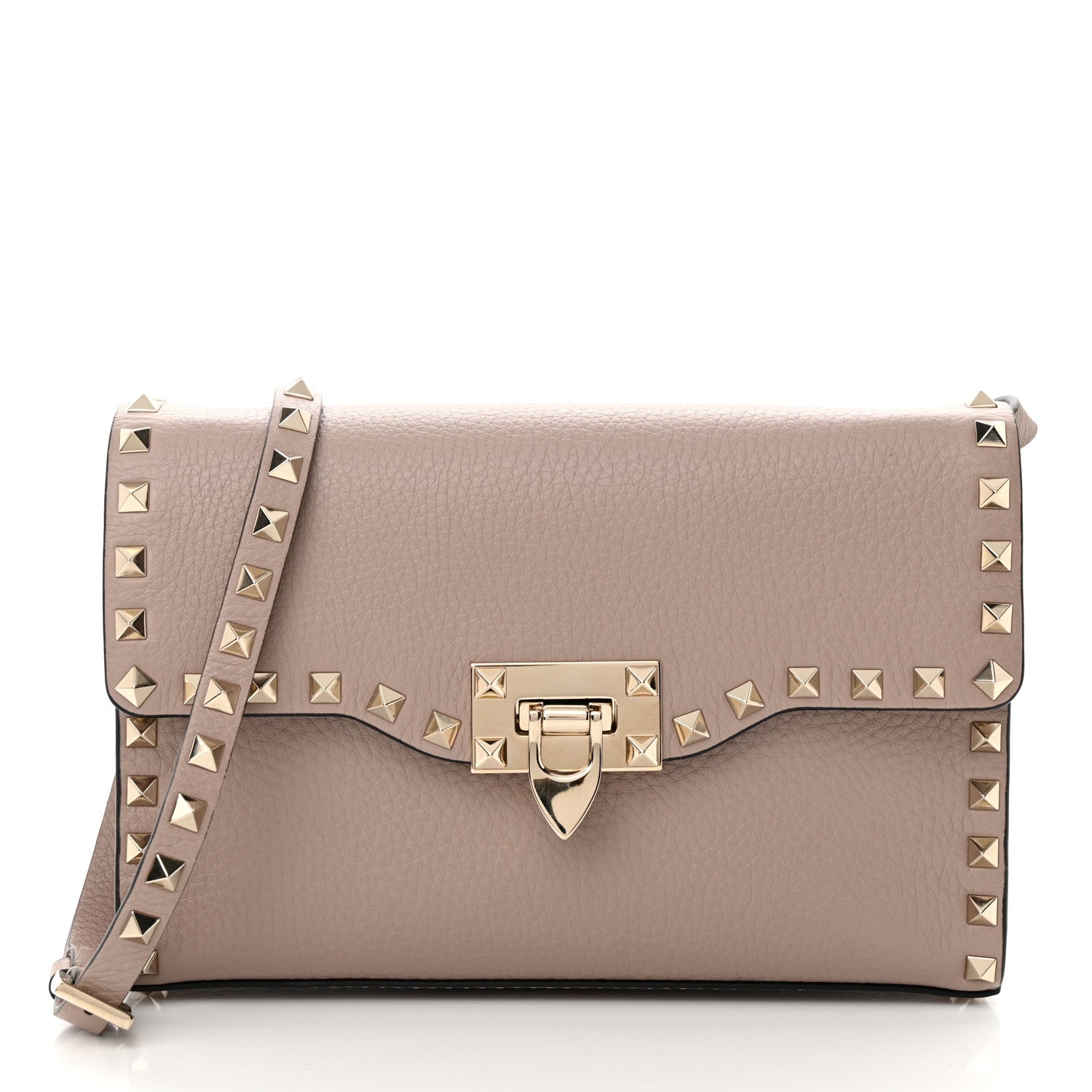 Valentino Garavani Pebbled Calfskin Medium Rockstud Flip Lock Crossbody Bag Poudre 1 of 12