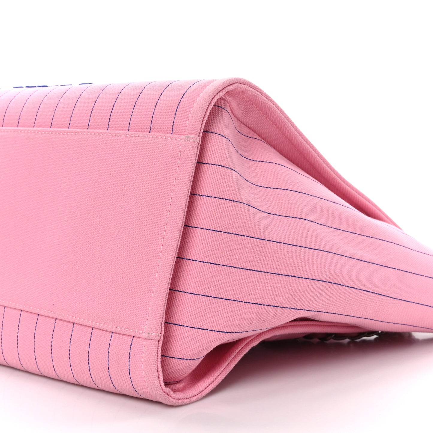 Canvas Calfskin Striped Medium Deauville Tote Pink