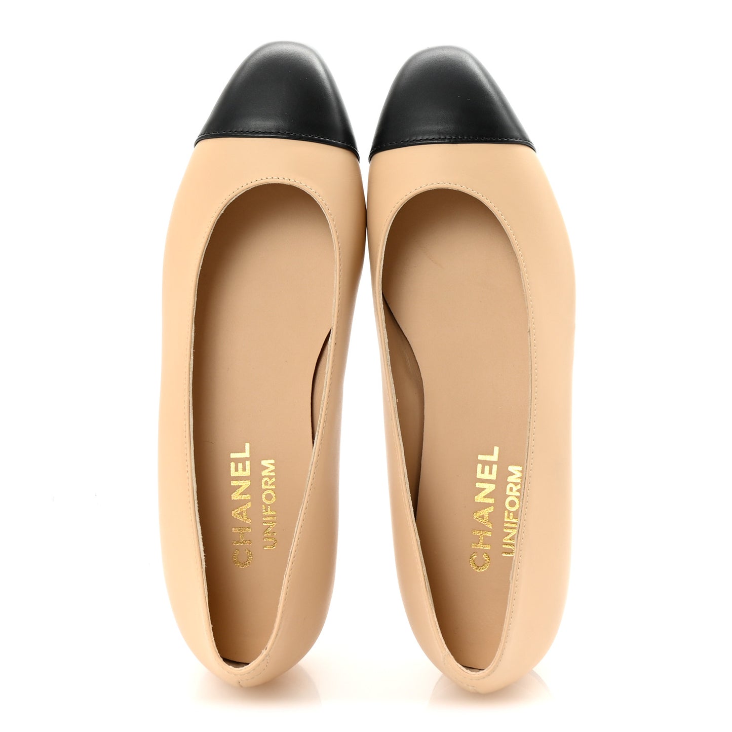 Lambskin Cap Toe CC Uniform Ballerina Flats 35 Beige Black