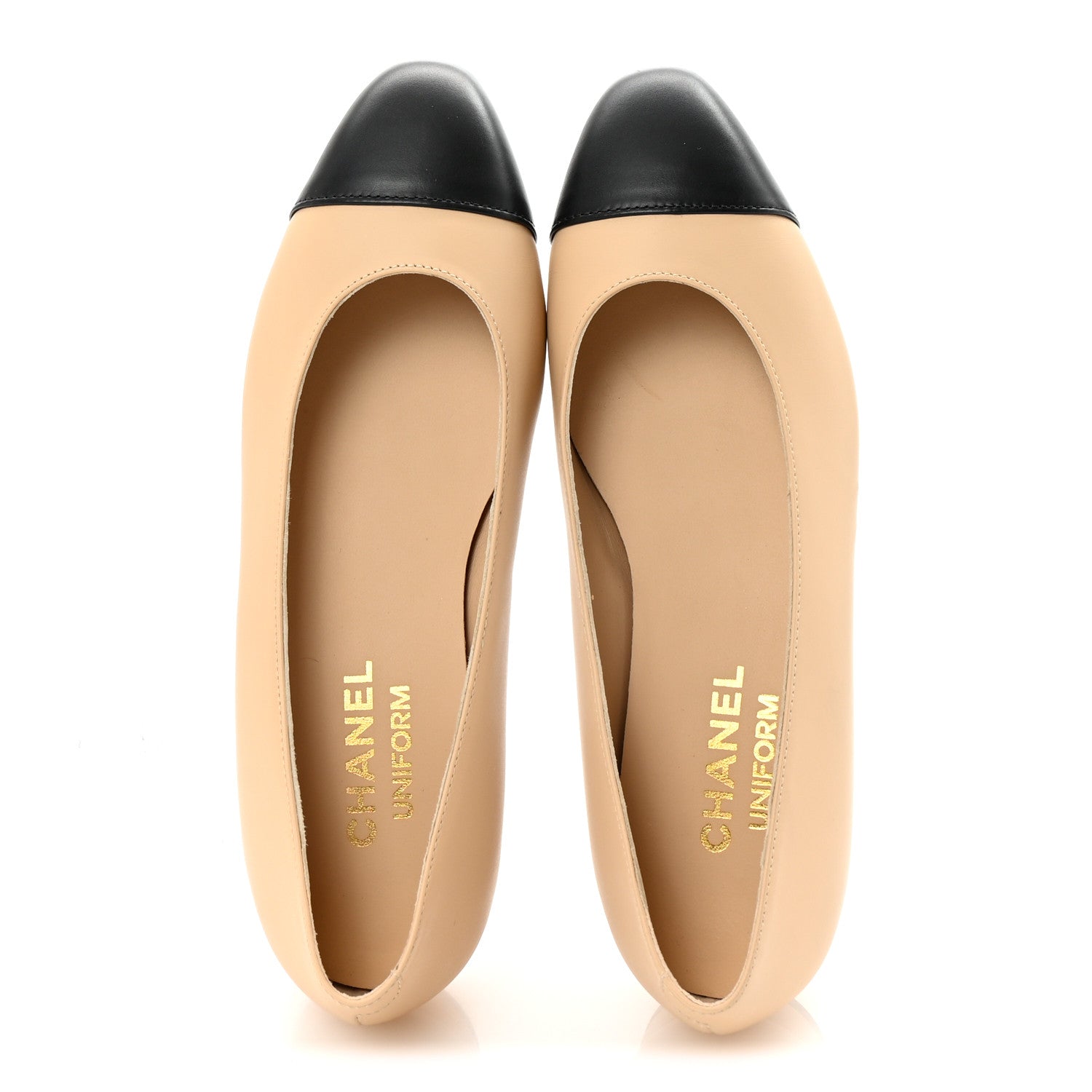 Chanel Lambskin Cap Toe CC Uniform Ballerina Flats 35 Beige Black 2 of 10