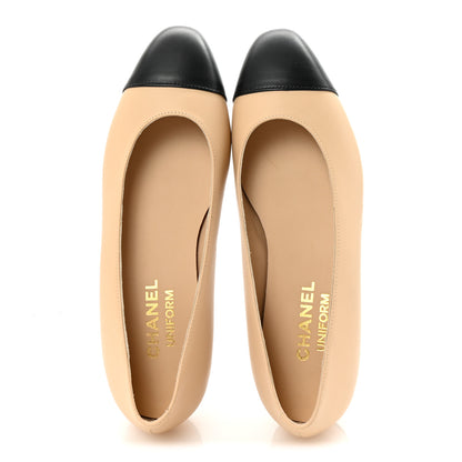 Chanel Lambskin Cap Toe CC Uniform Ballerina Flats 35 Beige Black 2 of 10