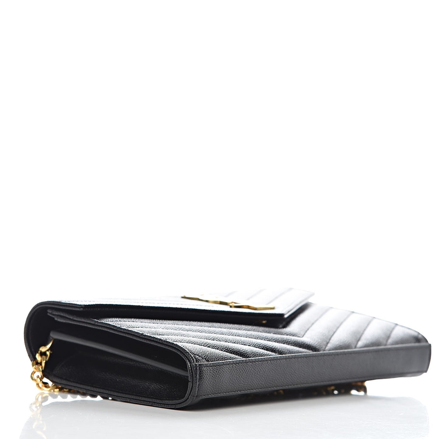 Grain De Poudre Matelasse Chevron Monogram Chain Wallet Black