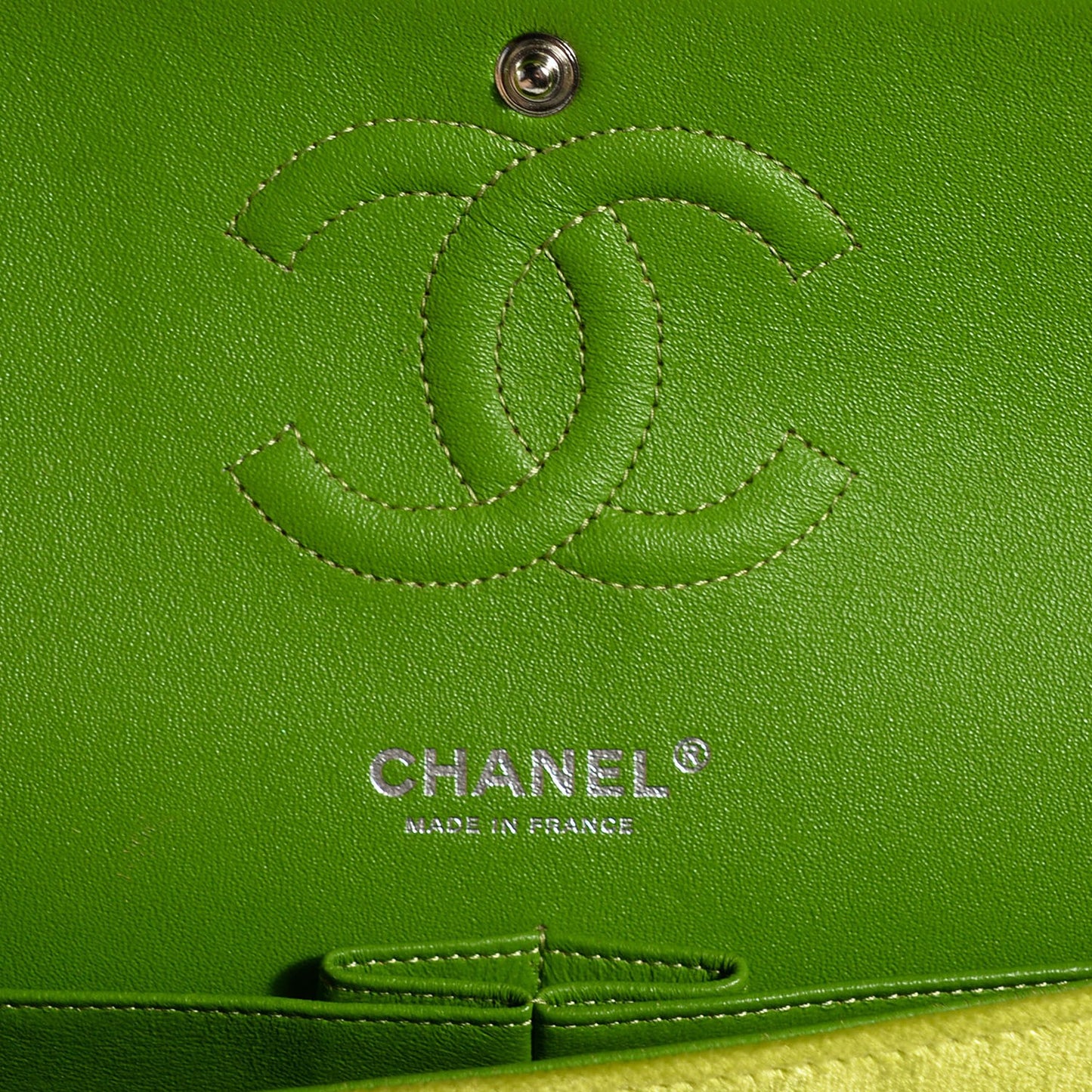 Velvet Quilted Medium Double Flap Green