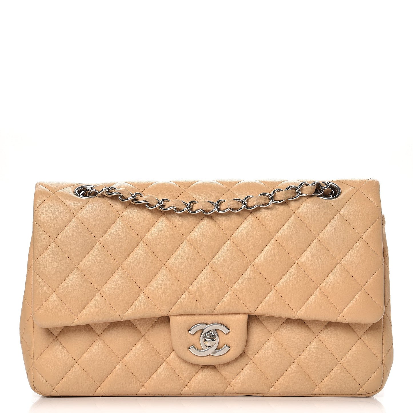 Lambskin Quilted Medium Double Flap Beige Clair