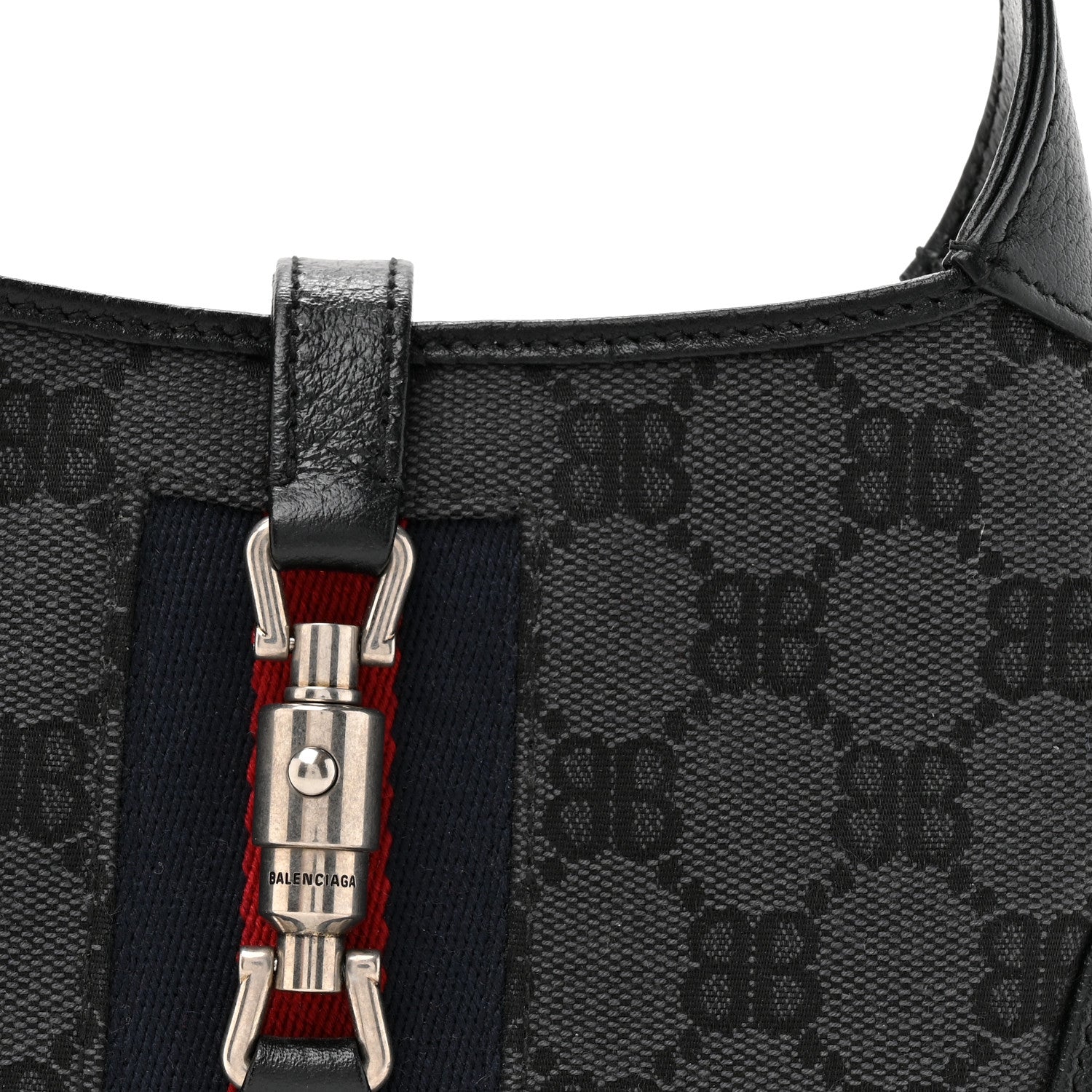 Gucci X BALENCIAGA BB Monogram Calfskin Web Mini Jackie 1961 Hobo Black 9 of 12