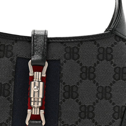 Gucci X BALENCIAGA BB Monogram Calfskin Web Mini Jackie 1961 Hobo Black 9 of 12