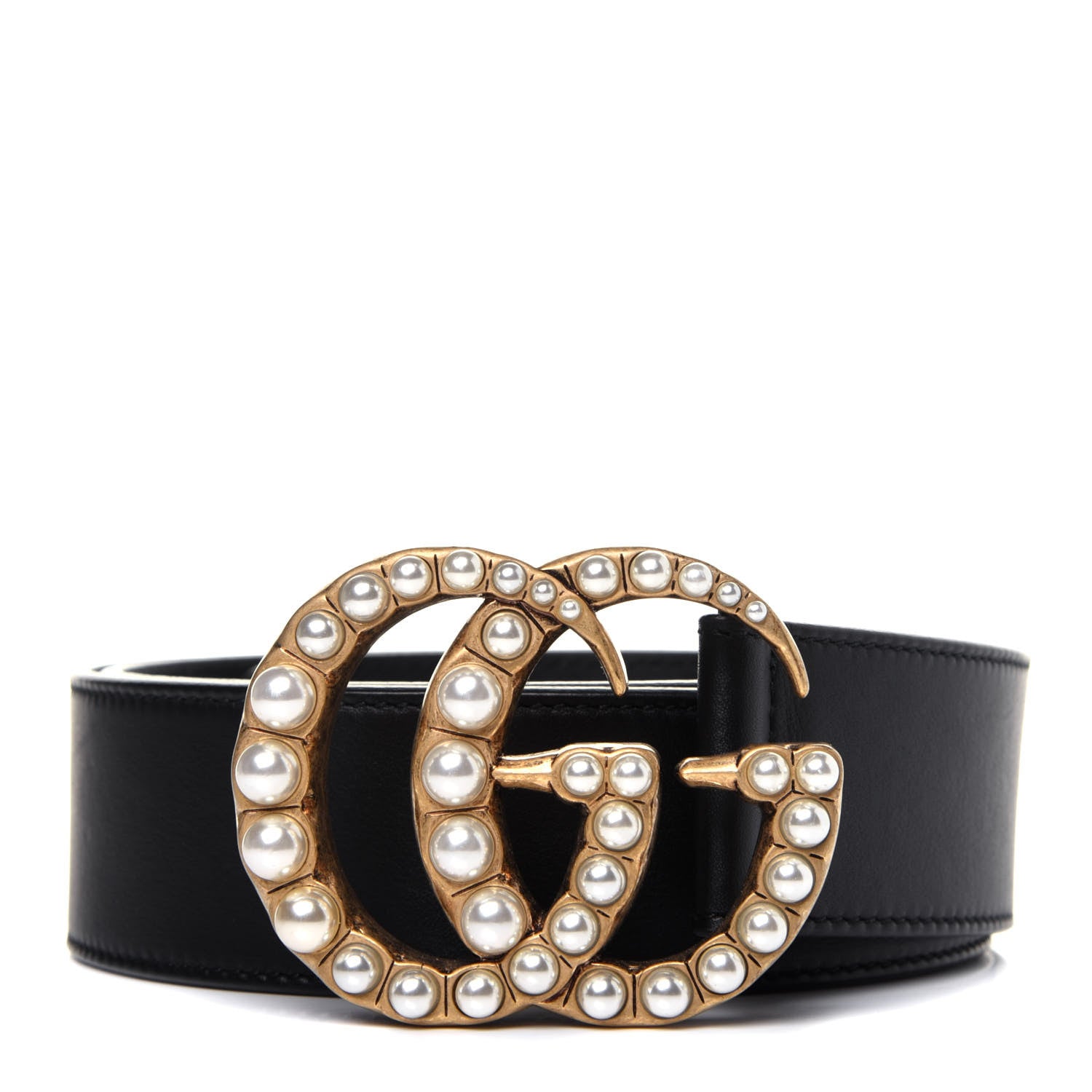 Gucci Moon Calfskin Pearl Double G 40mm Belt 90 36 Black Cream 1 of 10