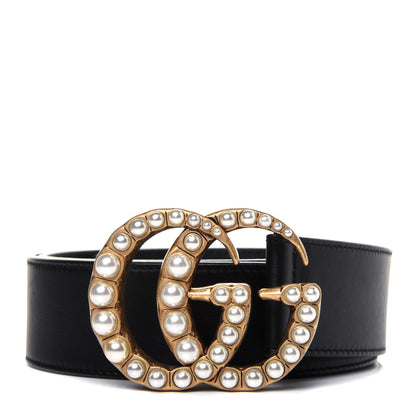 Gucci Moon Calfskin Pearl Double G 40mm Belt 90 36 Black Cream 1 of 10