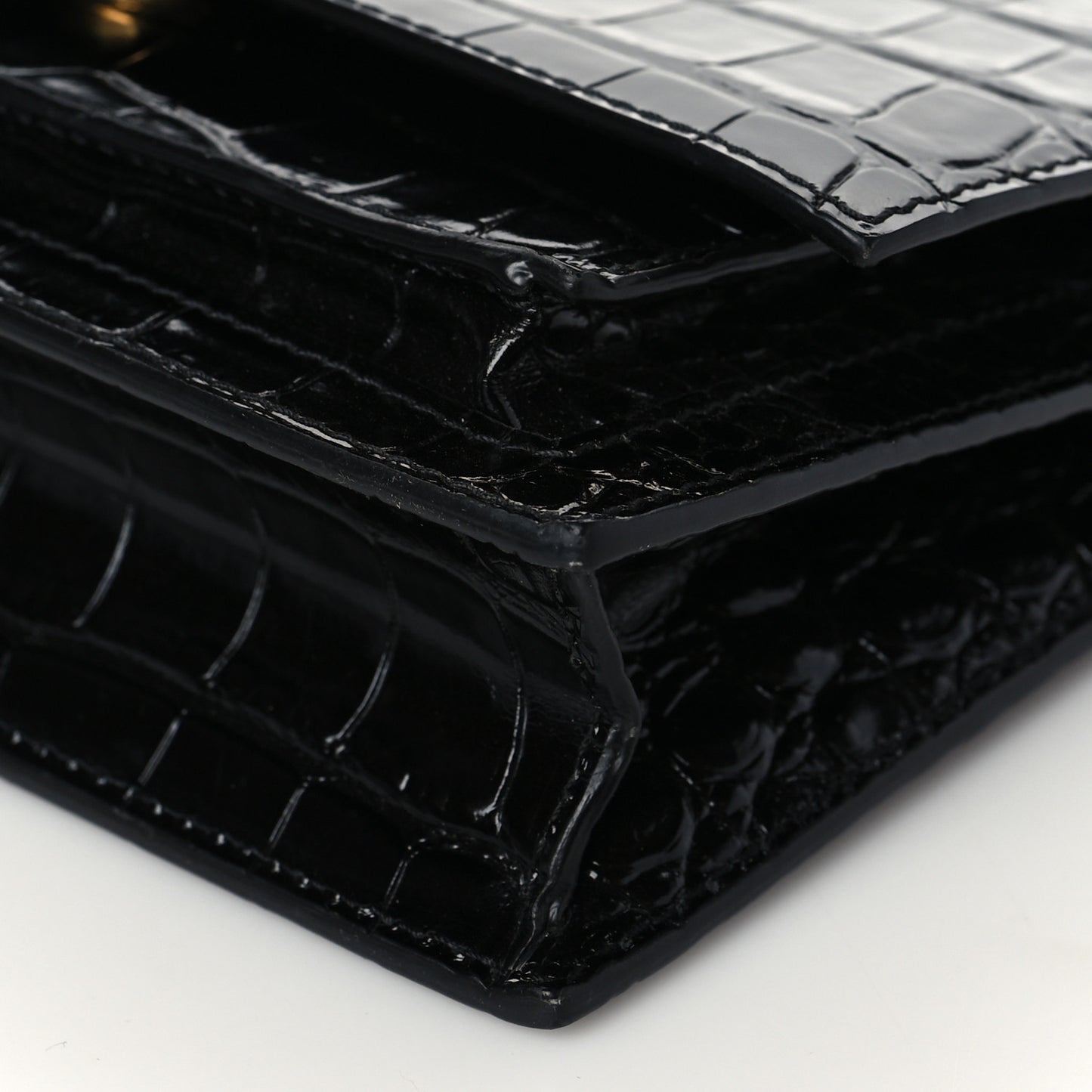 Shiny Calfskin Crocodile Embossed Sharp Crossbody Clutch Black