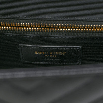 Saint Laurent Grain De Poudre Matelasse Chevron Large Monogram Satchel Black 7 of 14
