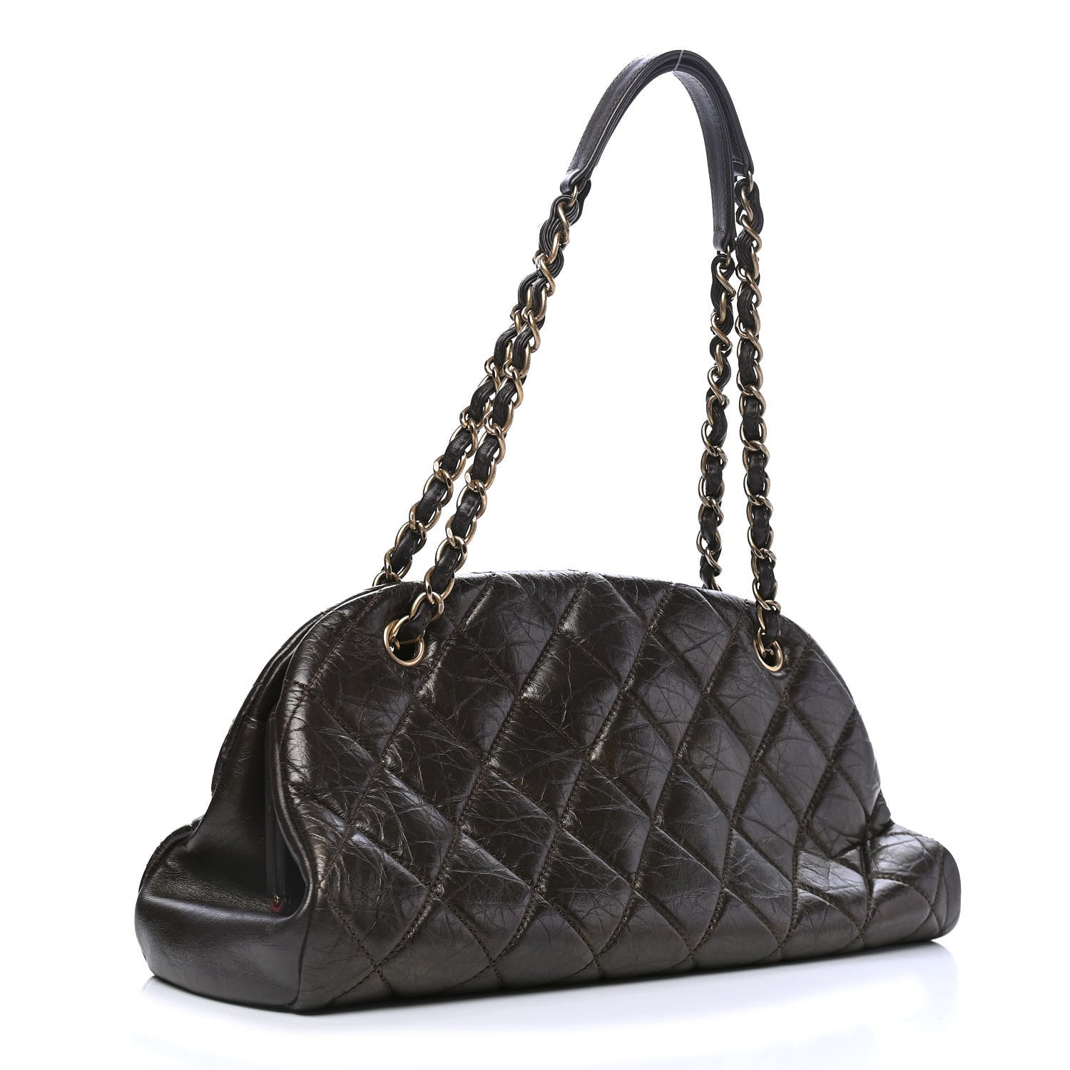 Chanel Aged Calfskin Quilted Medium Just Mademoiselle Bowling Bag Brown 2 of 5