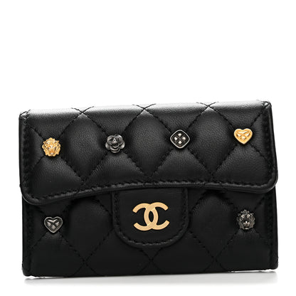 Chanel Lambskin Quilted Lucky Charms Flap Card Holder Wallet Black 1 of 9