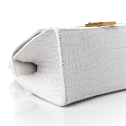 Balenciaga Shiny Calfskin Crocodile Embossed Small Hourglass Top Handle Bag White 9 of 11