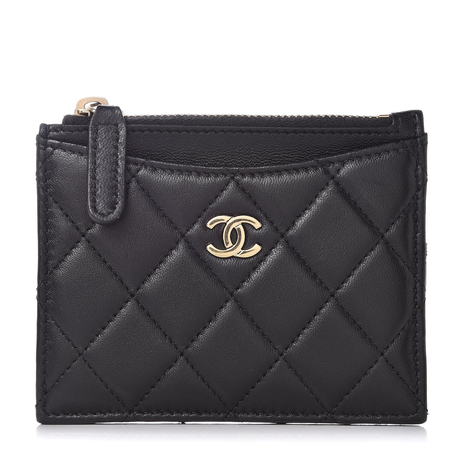 Chanel Lambskin Quilted Zip Card Holder Black 1 of 8