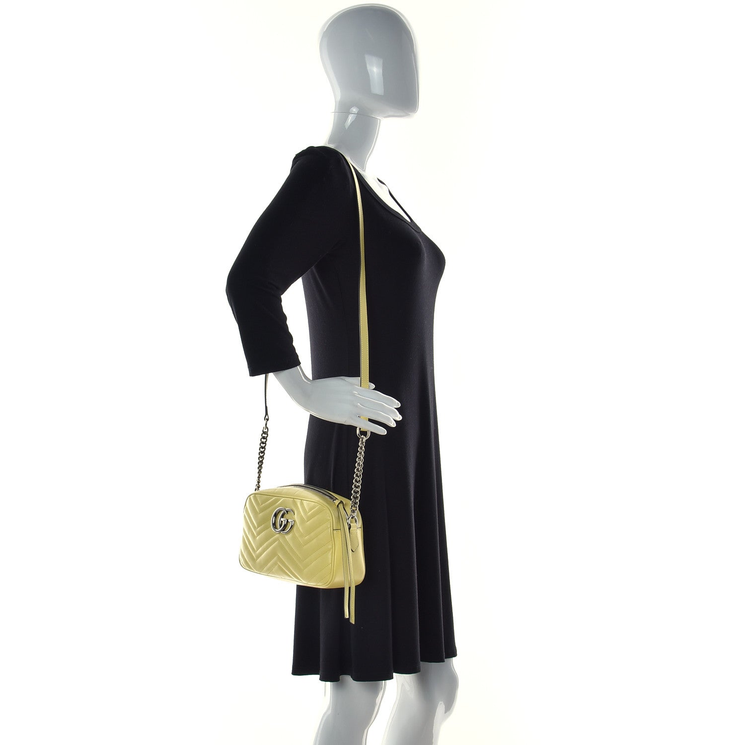 Gucci Calfskin Matelasse Small GG Marmont Chain Shoulder Bag Banana 2 of 13