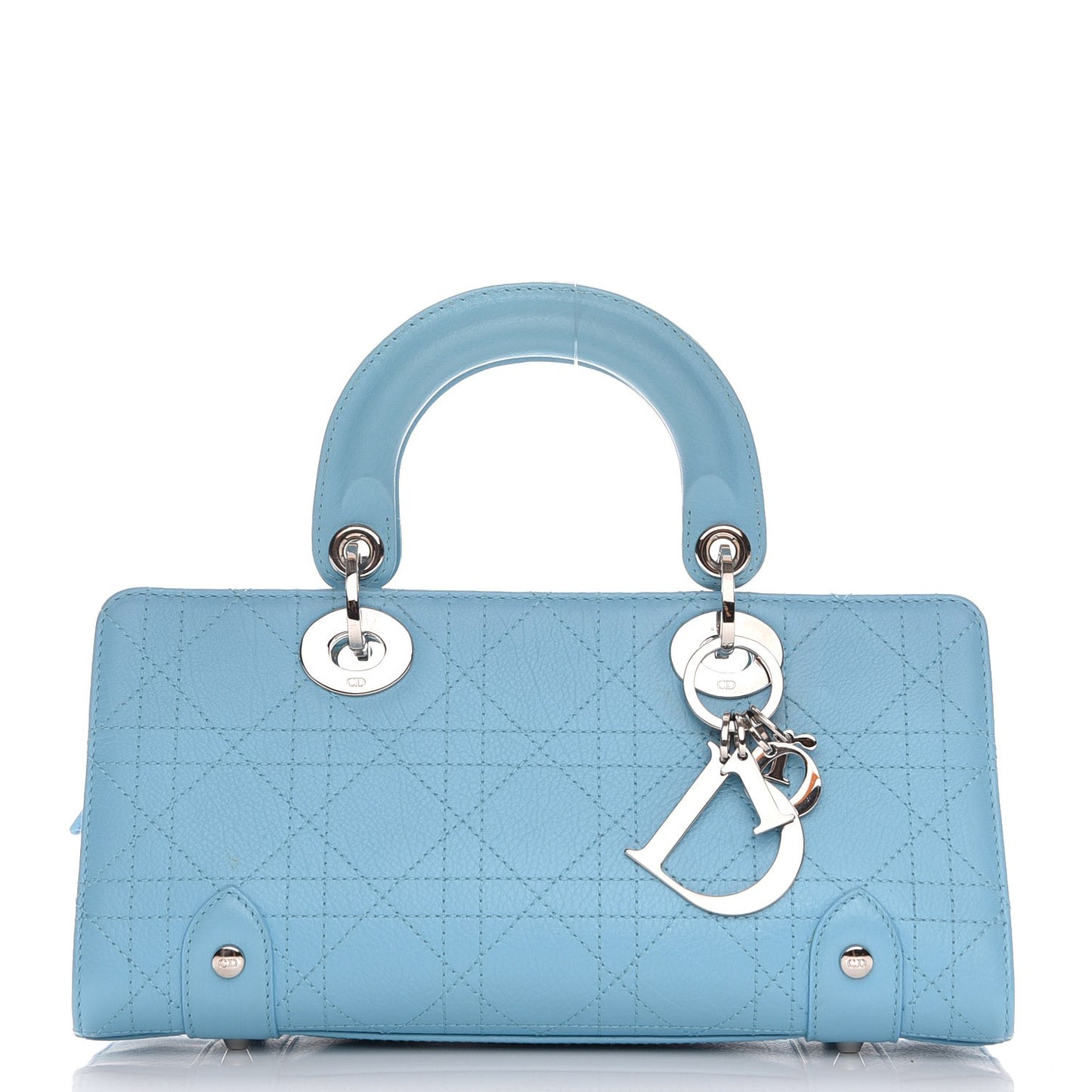 Calfskin Cannage Stitched Small East West Lady Dior Light Blue
