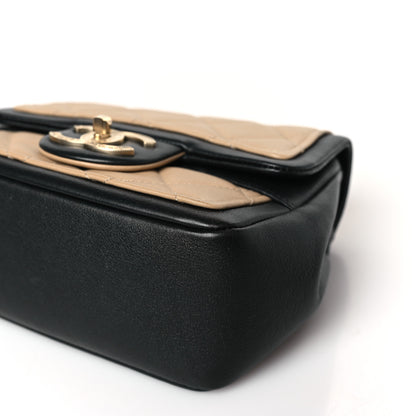 Chanel Lambskin Quilted Graphic Mini Flap Bag Beige Black 9 of 11