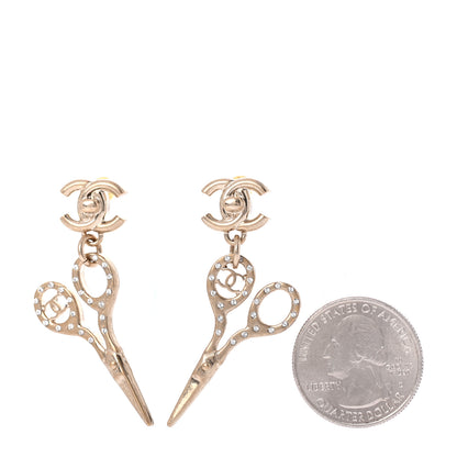 Chanel Metal Strass Crystal Scissors CC Earrings Gold 2 of 4