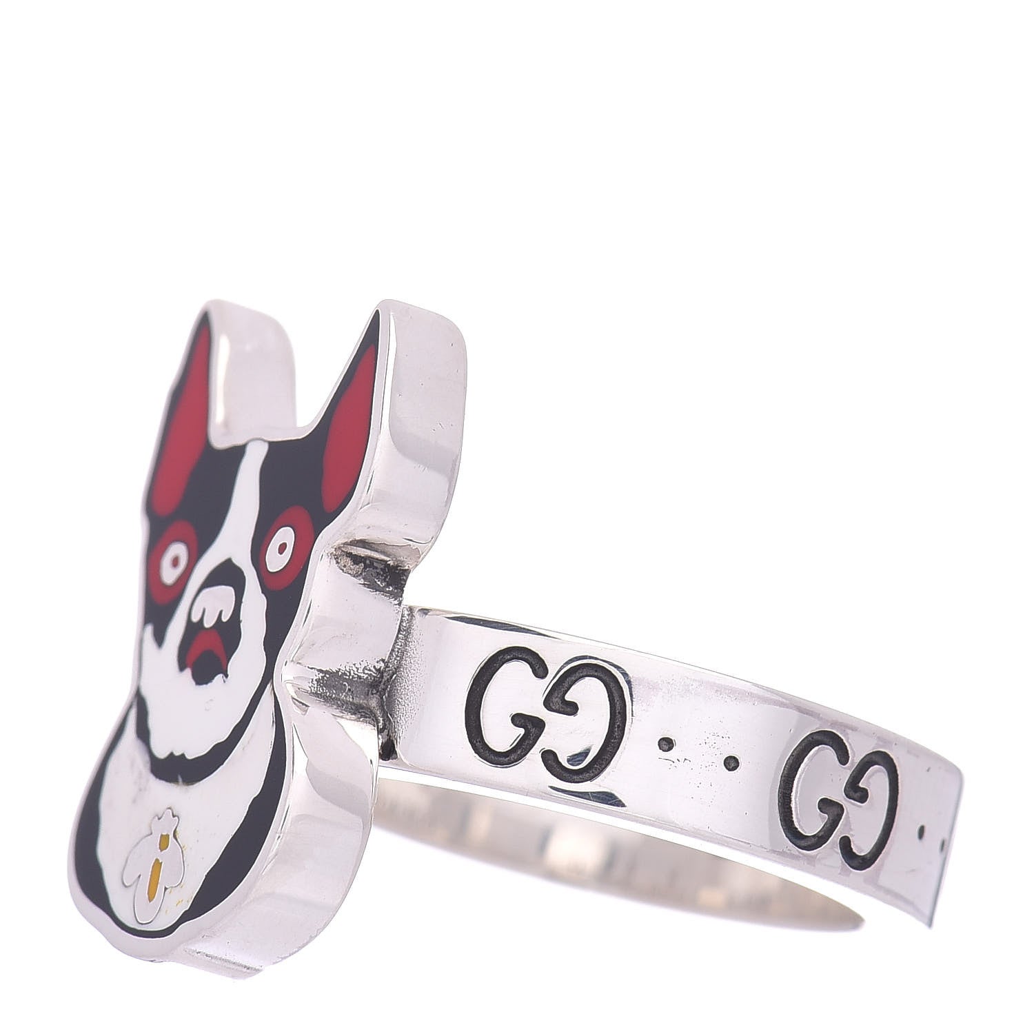 Gucci Sterling Silver Enamel Orso Ring 54 6.75 3 of 6