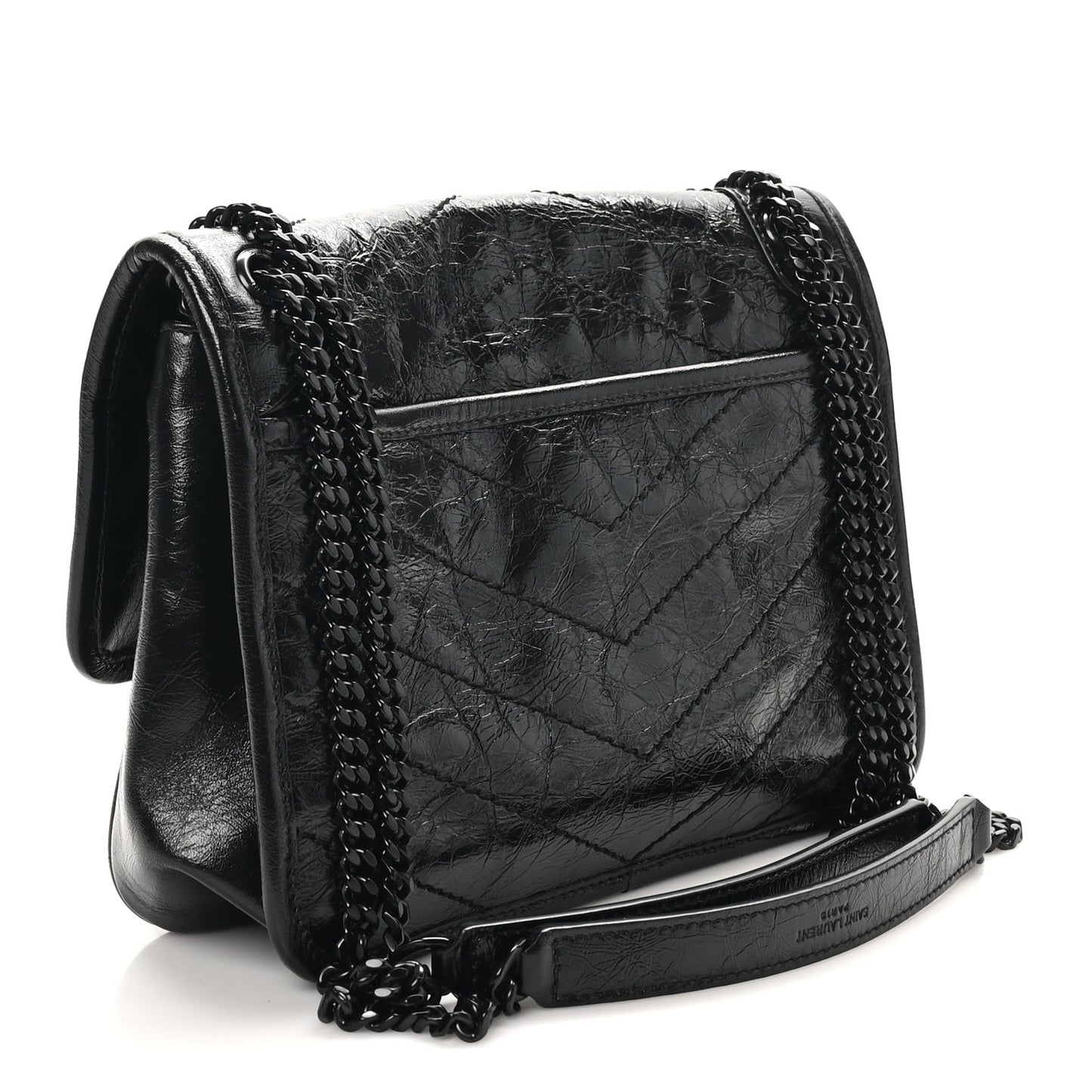 Crinkled Calfskin Matelasse Monogram Baby Niki Chain Satchel Black