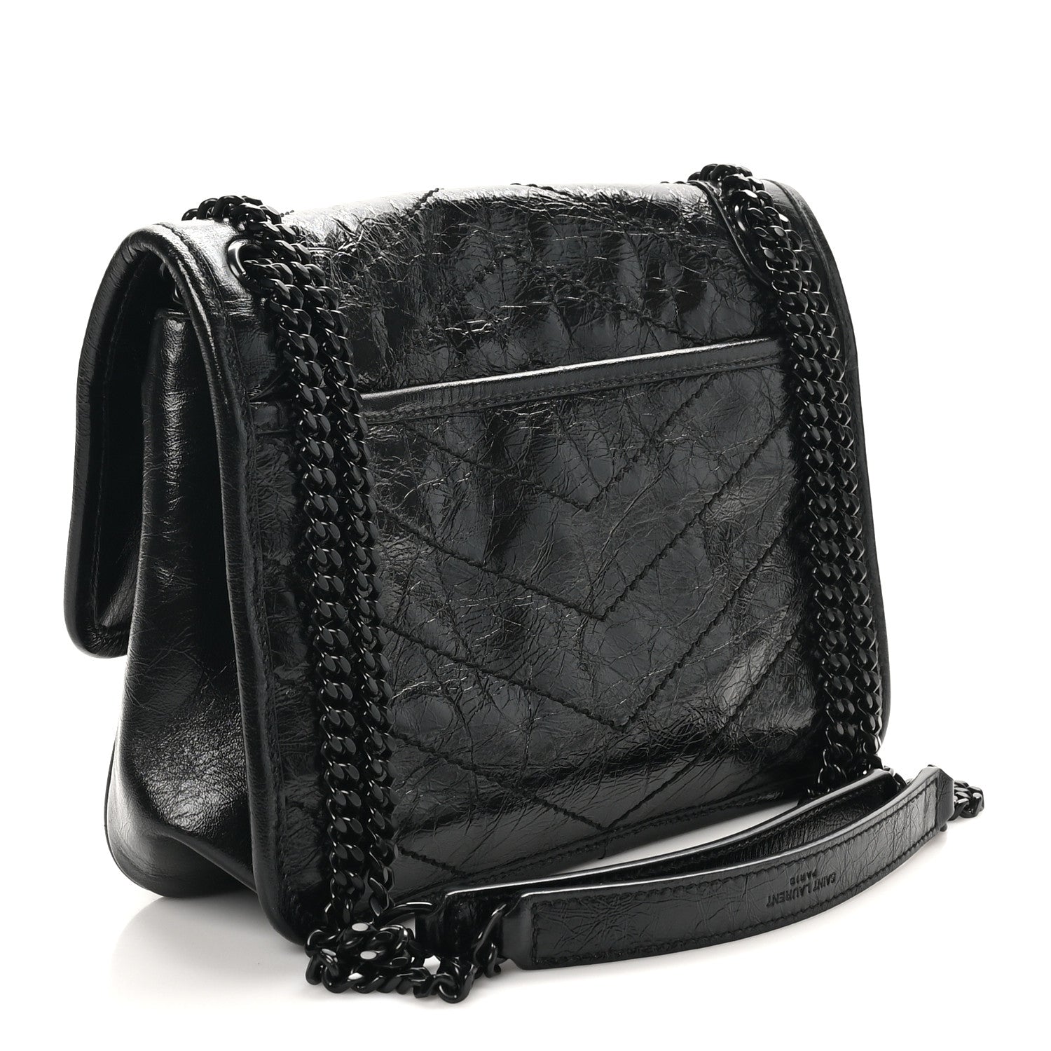 Saint Laurent Crinkled Calfskin Matelasse Monogram Baby Niki Chain Satchel Black 2 of 10