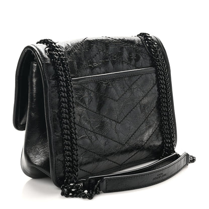 Saint Laurent Crinkled Calfskin Matelasse Monogram Baby Niki Chain Satchel Black 2 of 10