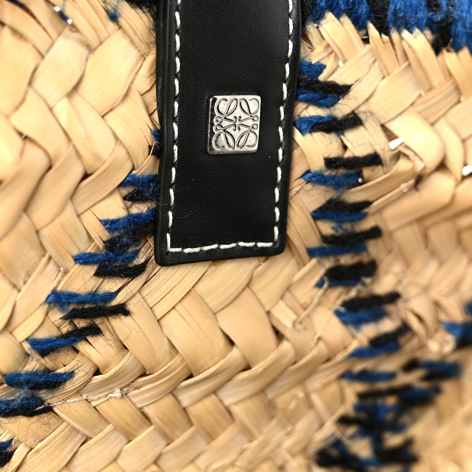 Loewe Embroidered Raffia Basket Tote Bag Natural Black Blue 6 of 10