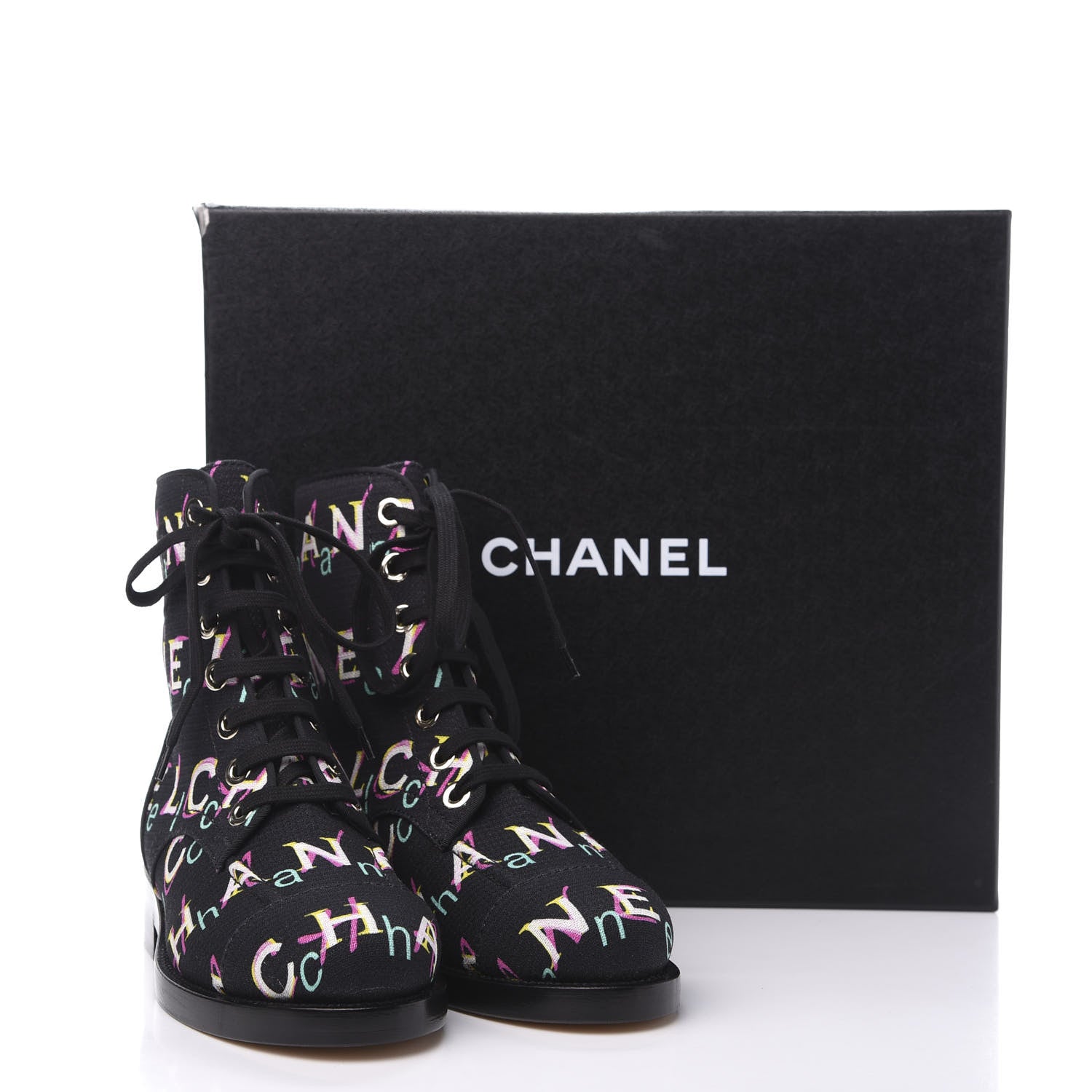 Chanel Tweed Lace Up Short Boots 36 Black Ecru Green Red 8 of 8