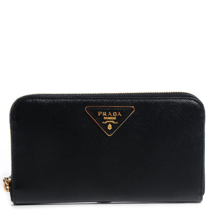 Prada Saffiano Metal Zip Around Wallet Nero Black 1 of 9