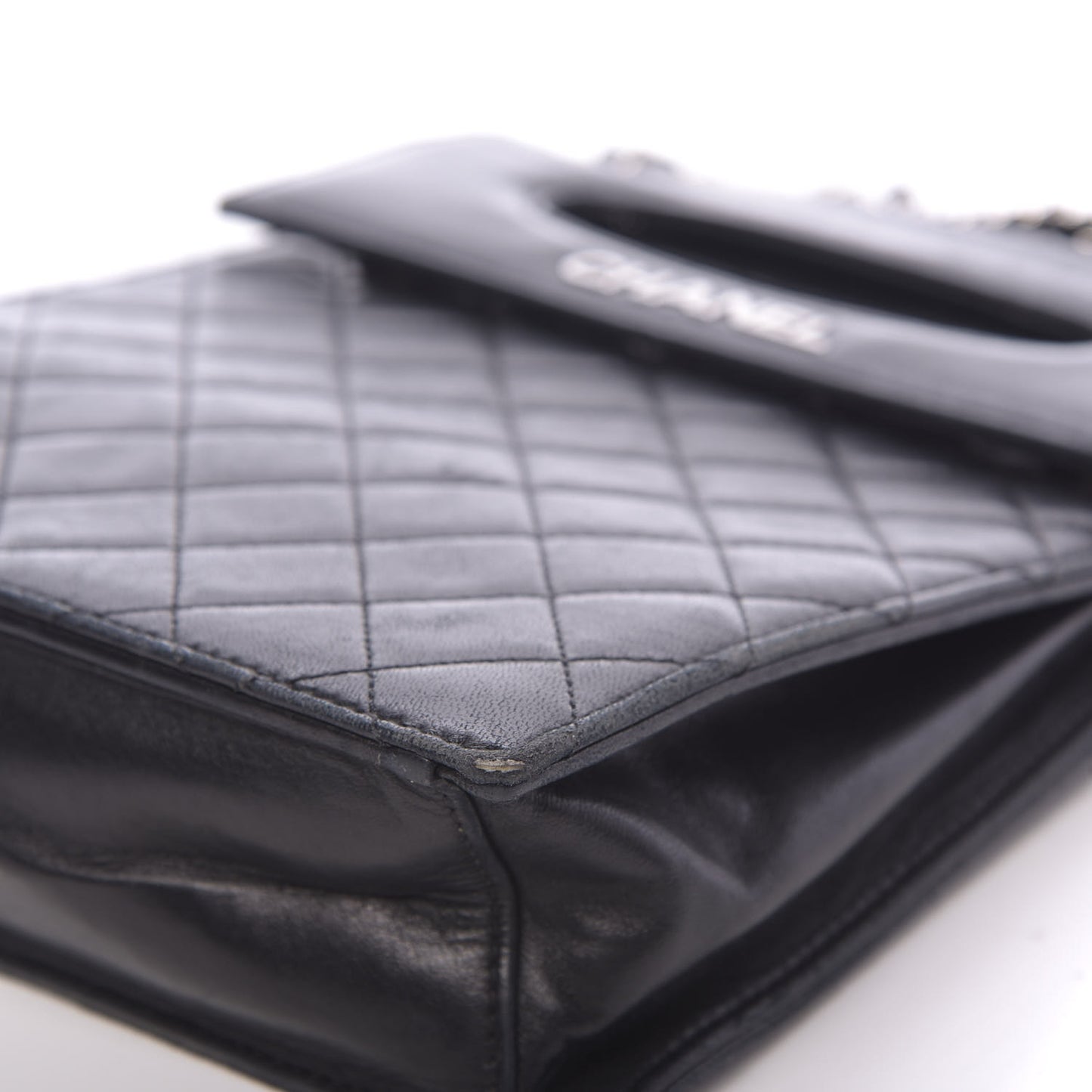 Lambskin Top Handle Logo Flap Black