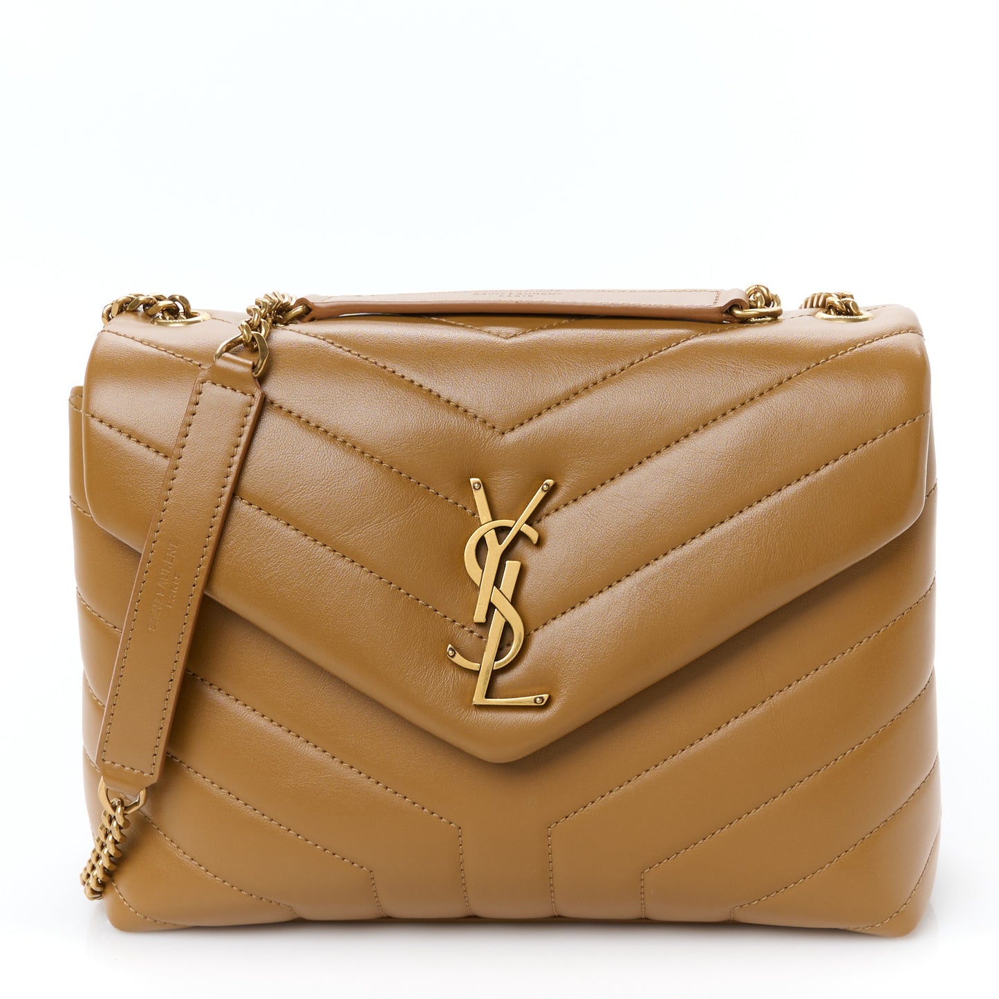 Calfskin Y Quilted Monogram Small Loulou Chain Satchel Dark Natural