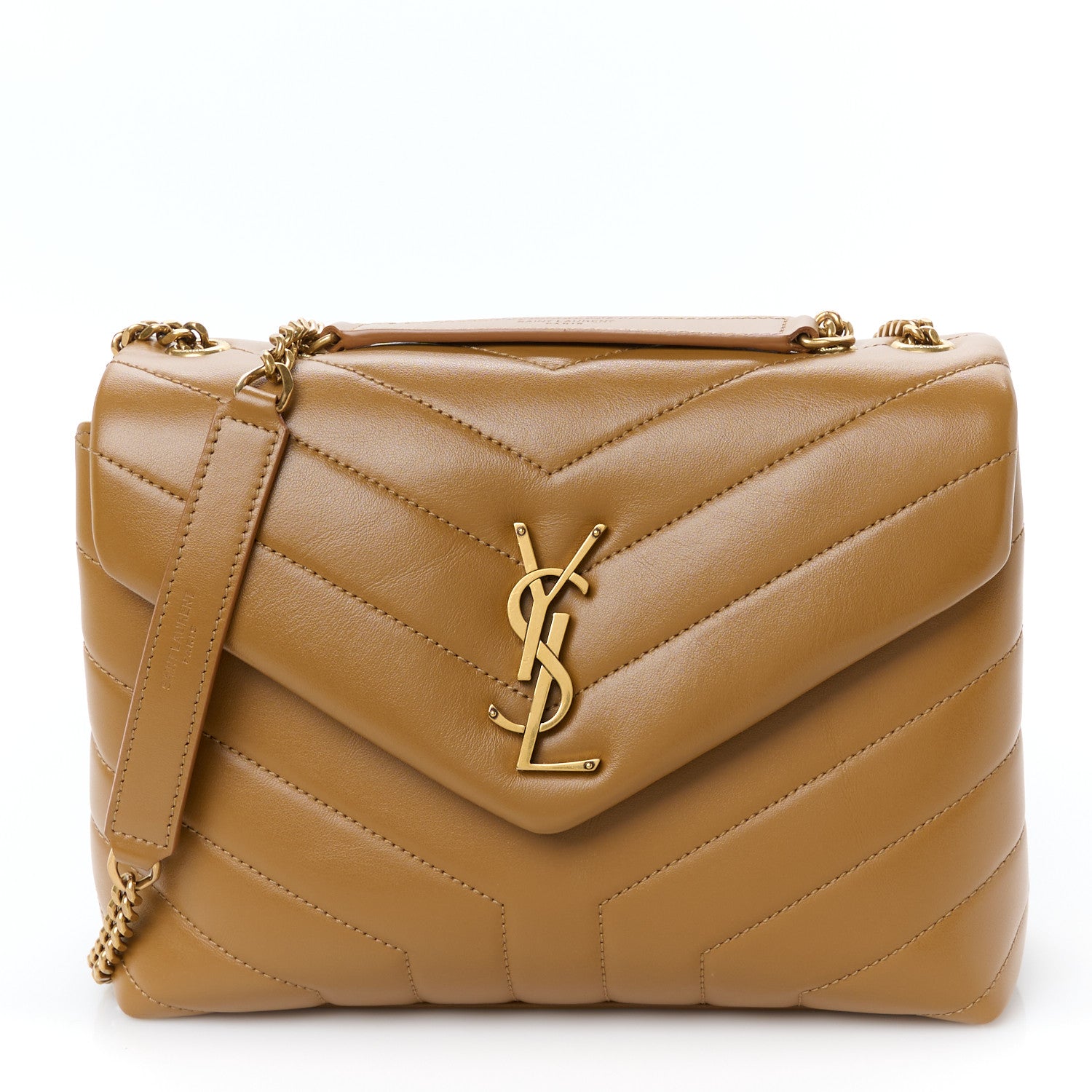 Saint Laurent Calfskin Y Quilted Monogram Small Loulou Chain Satchel Dark Natural 1 of 11