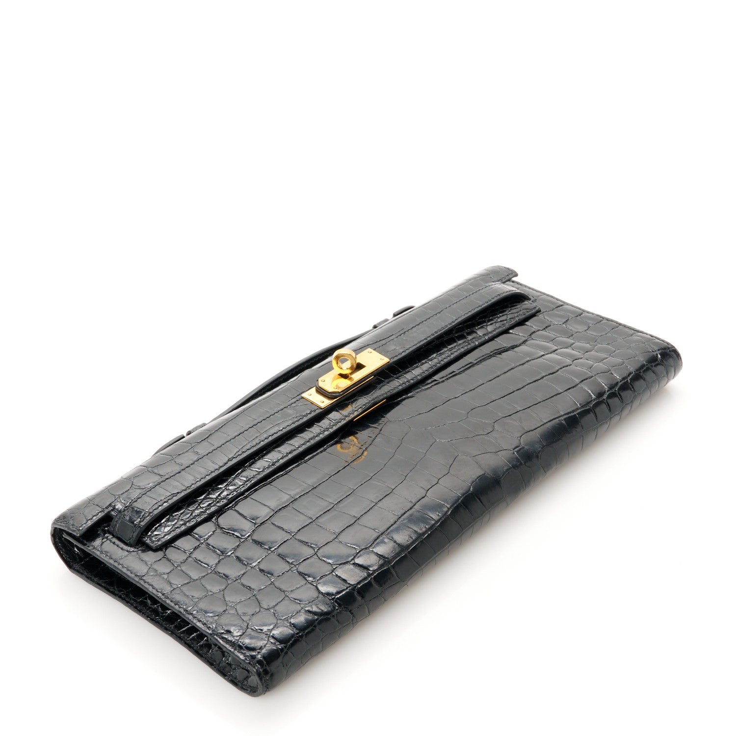 Hermes Shiny Niloticus Crocodile Kelly Cut Pochette Black 4 of 10