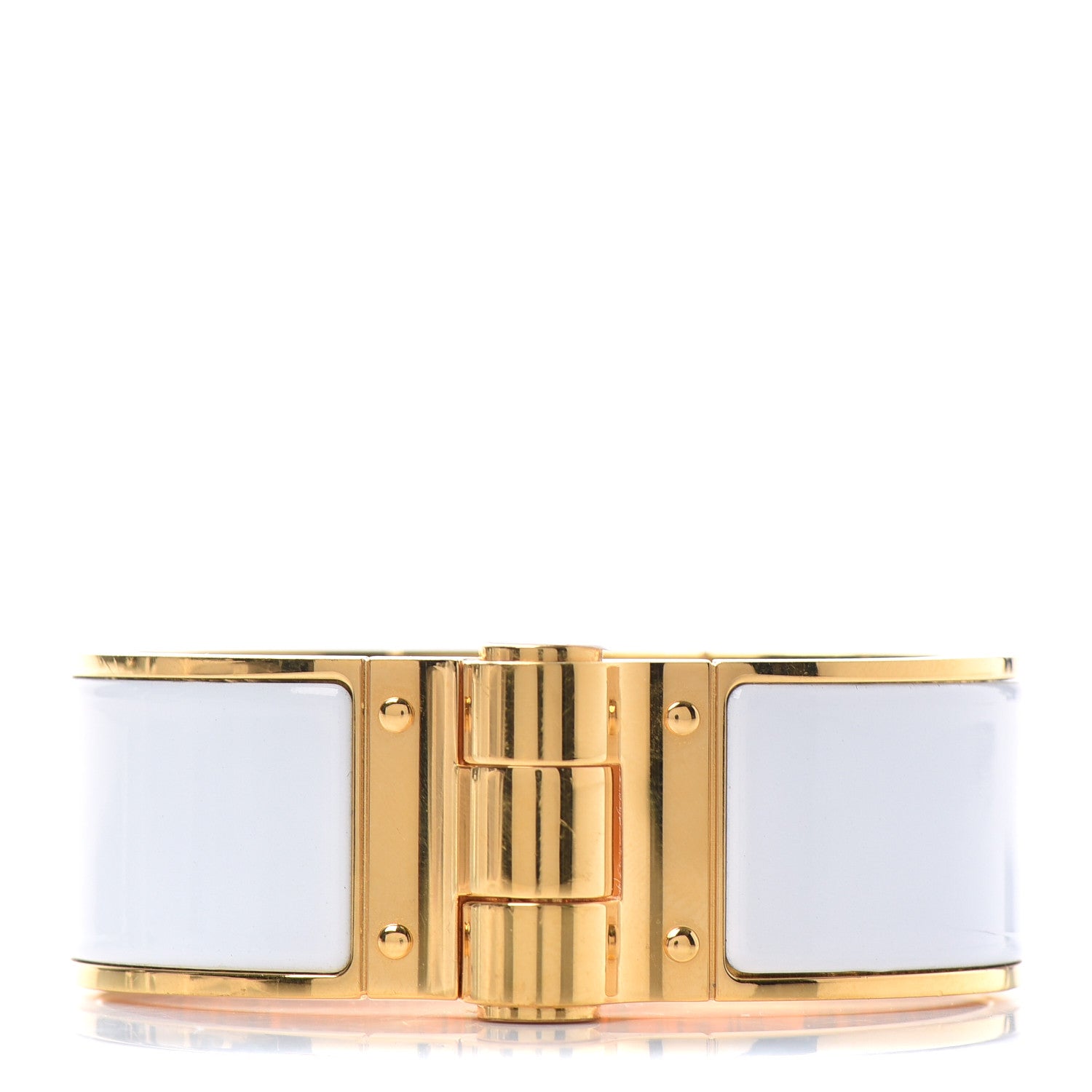 Hermes Enamel Charniere Uni Wide Hinged Bracelet M White 1 of 4