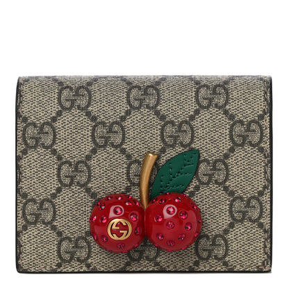 Gucci GG Supreme Monogram Cherry Embellished Card Case Wallet Hibiscus Red 1 of 10