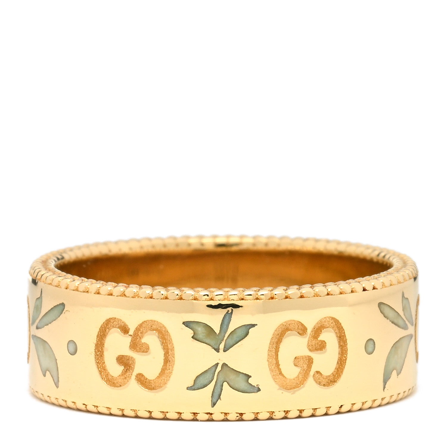 Gucci 18K Yellow Gold Enamel 6mm Icon Blooms Ring 49 4.75 1 of 3